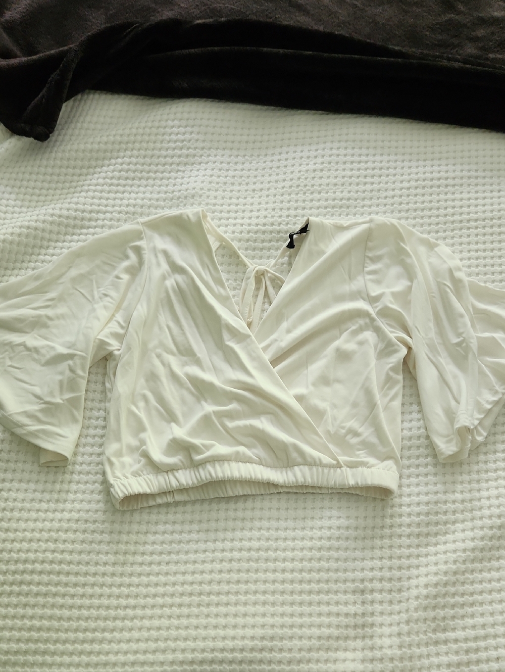 Lulu's Cream Crop Wrap Tie-Back Blouse